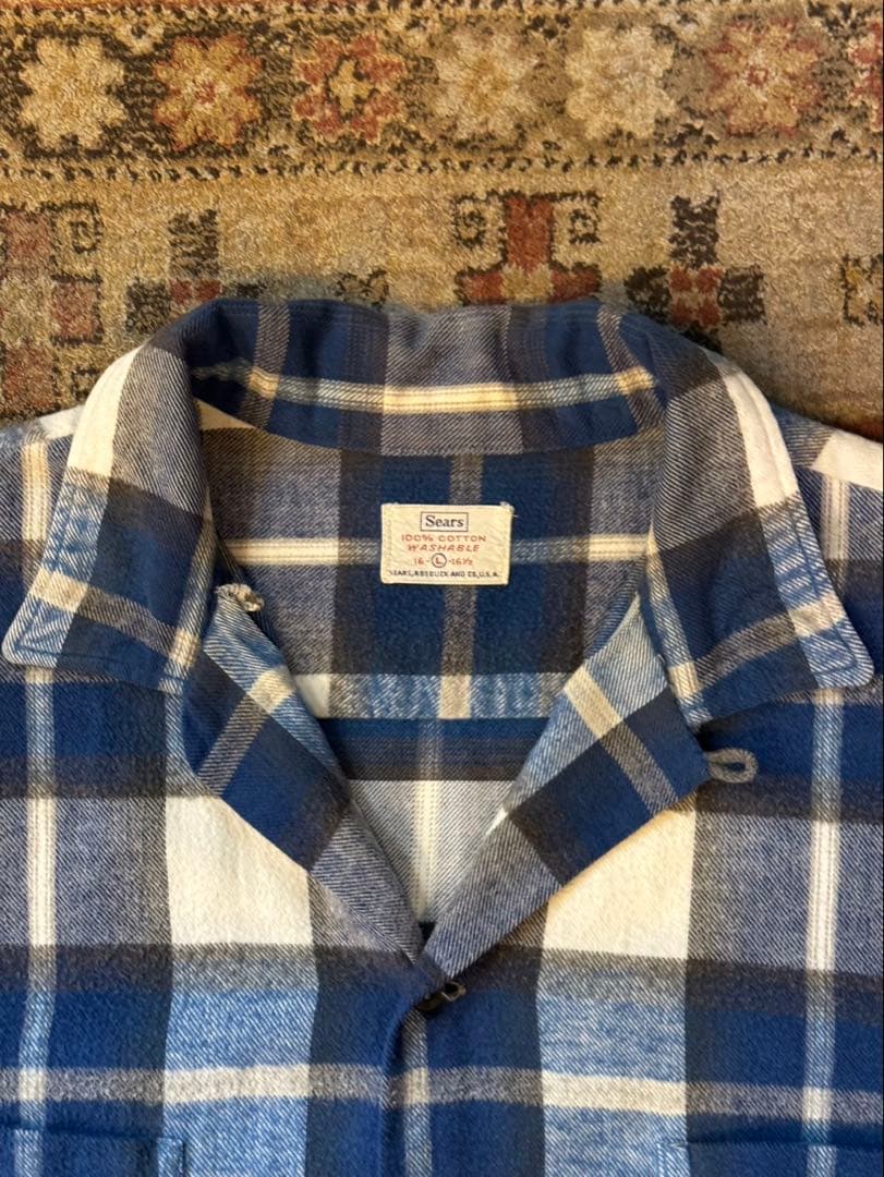 60s vintage Sears オープンカラーflannel shirt L