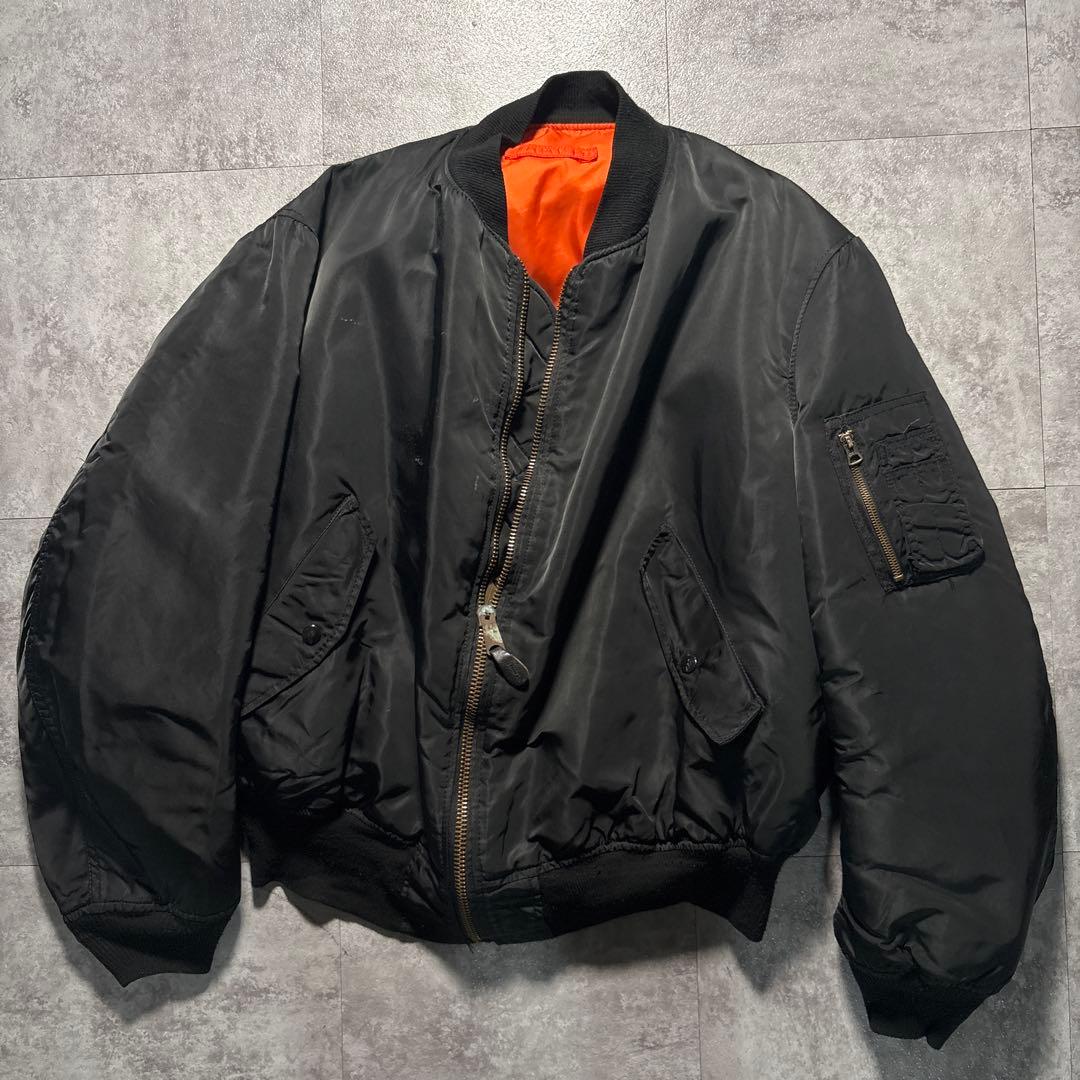 80s alpha USA製　reversible ma-1 ブラック　オレンジ