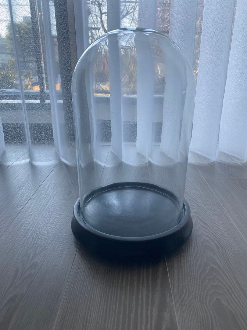 古いガラスドーム木台　 アンティークアトリエ飾り台ショーケース店舗什器