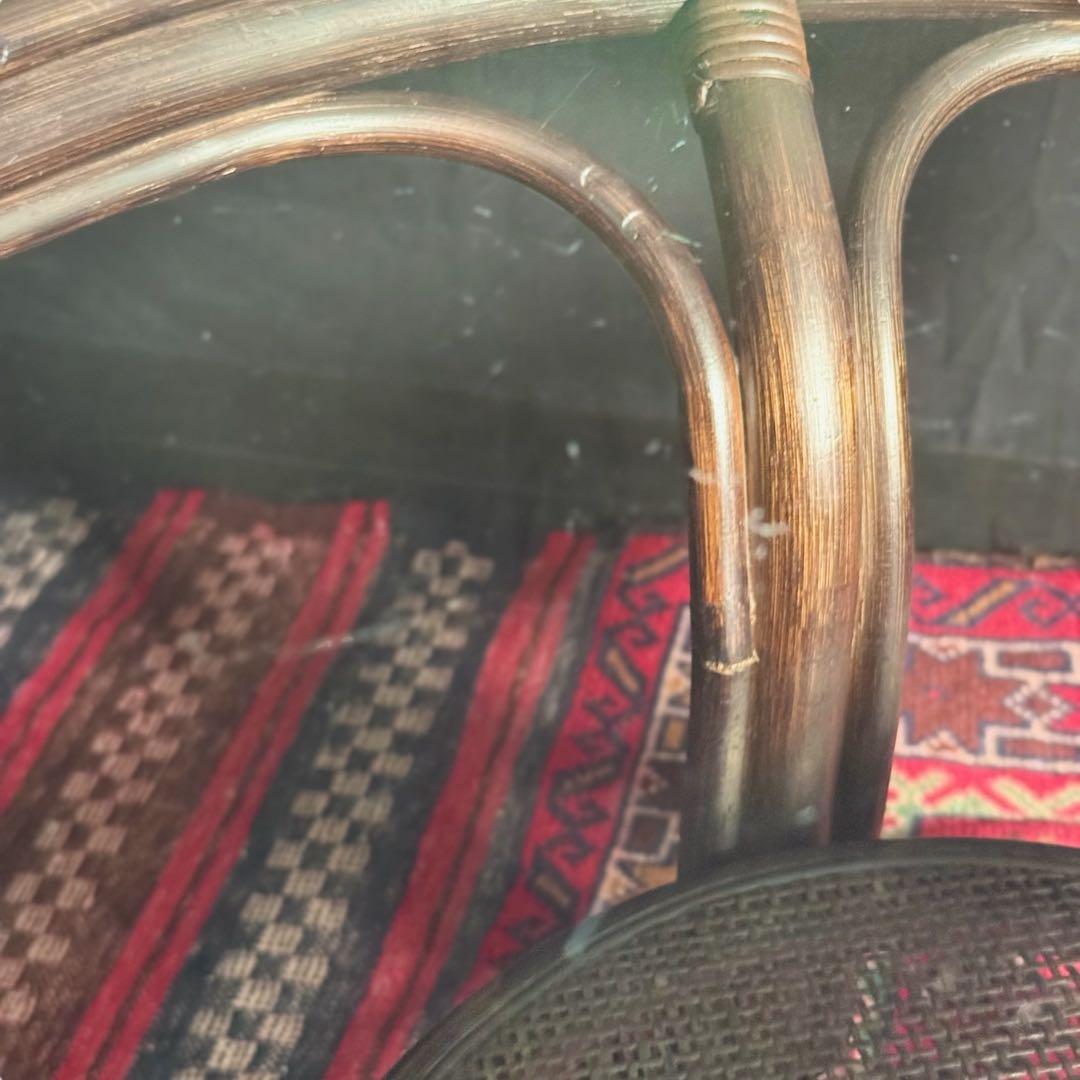 HR779 ラタン　籐　ガラストップテーブル