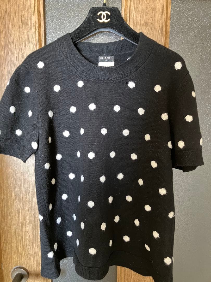 CHANEL 難ありドット柄 半袖ニットセーター