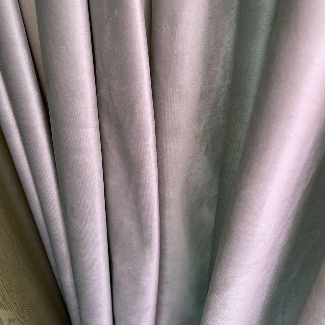 カーテン　ベルベット　1.5倍ヒダ　グレー　2枚セット