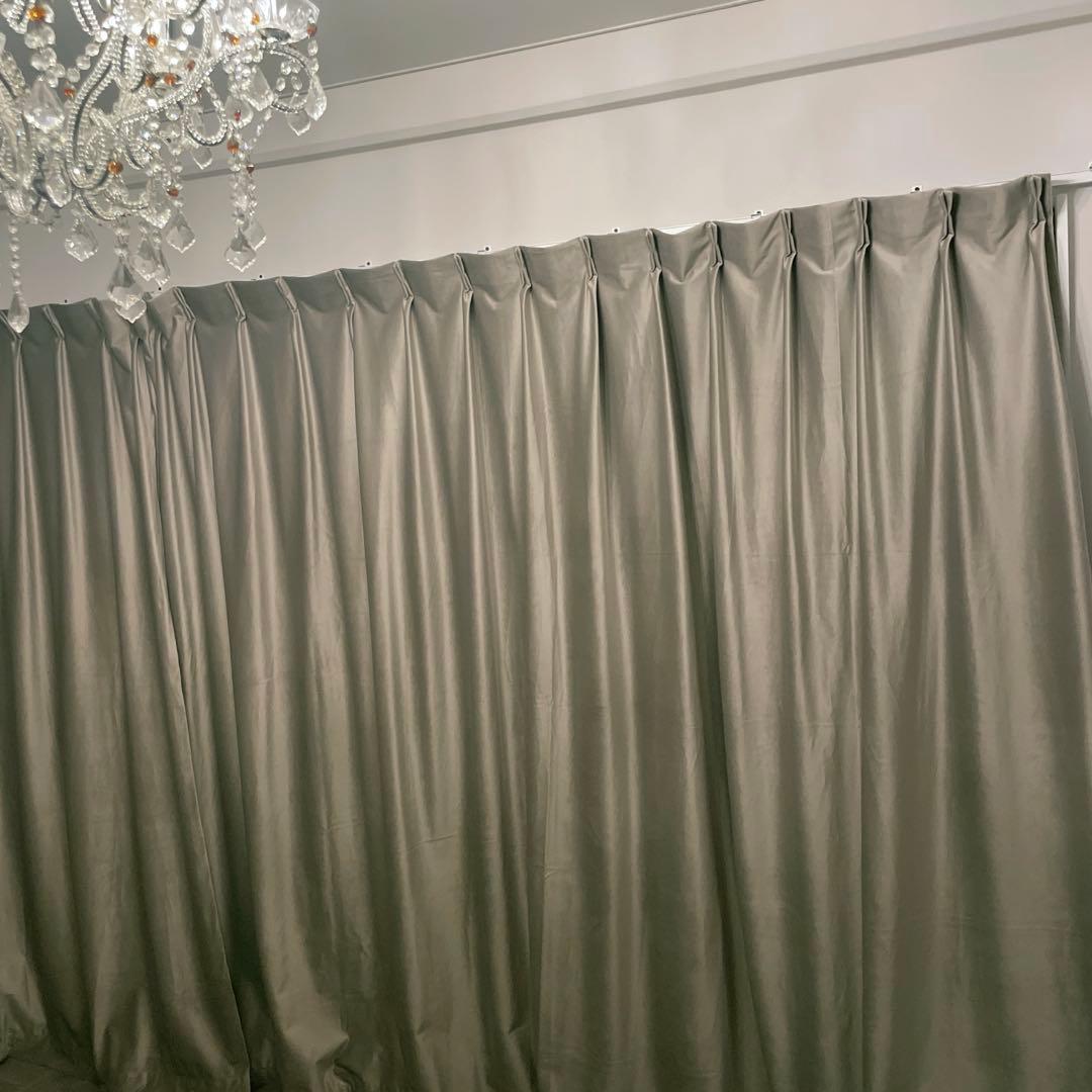 カーテン　ベルベット　1.5倍ヒダ　グレー　2枚セット