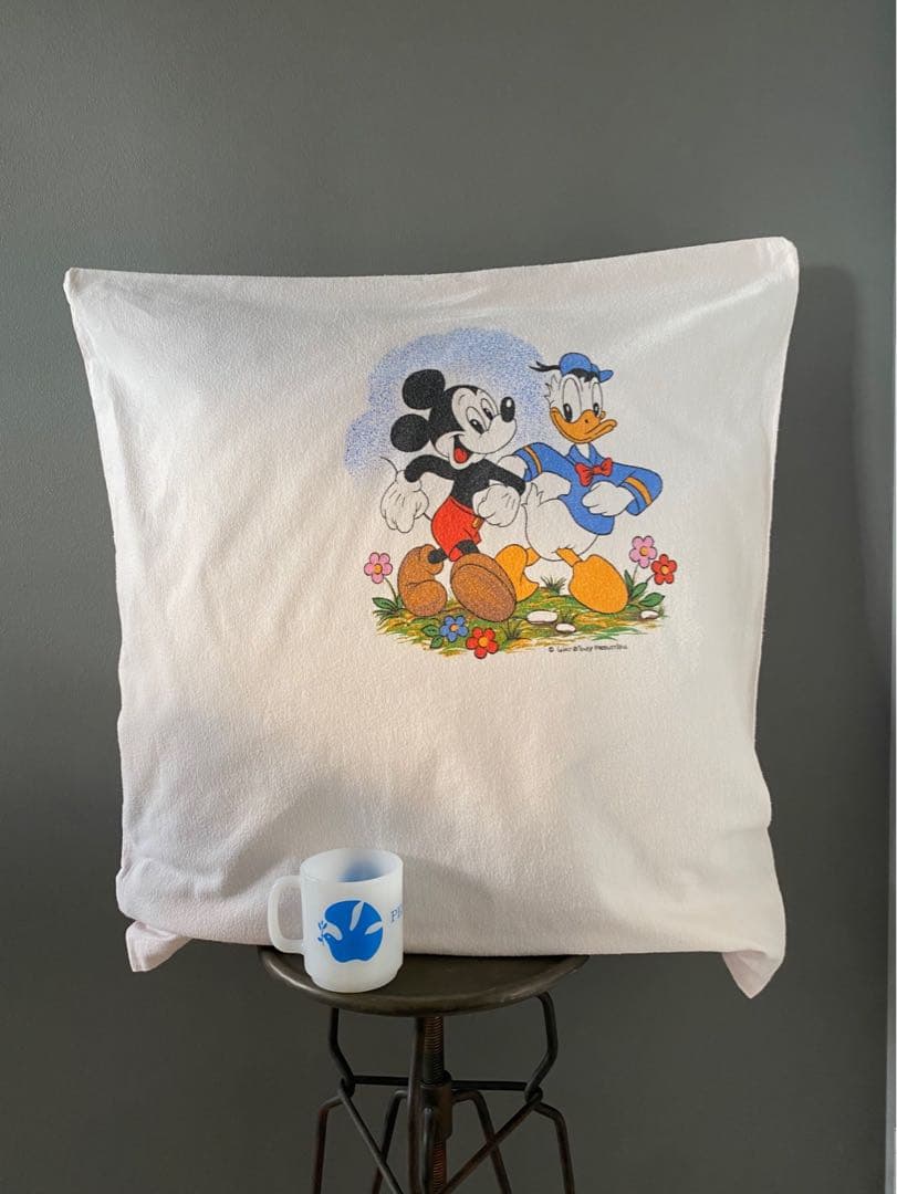 ビンテージ 70s ヨーロッパ ディズニー ミッキーマウス クッション カバー白