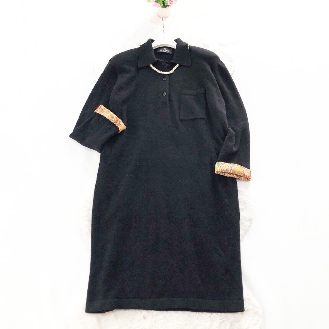 ETRO*エトロ　大きいサイズ48 ニットワンピース　ペイズリー柄 襟 ロング