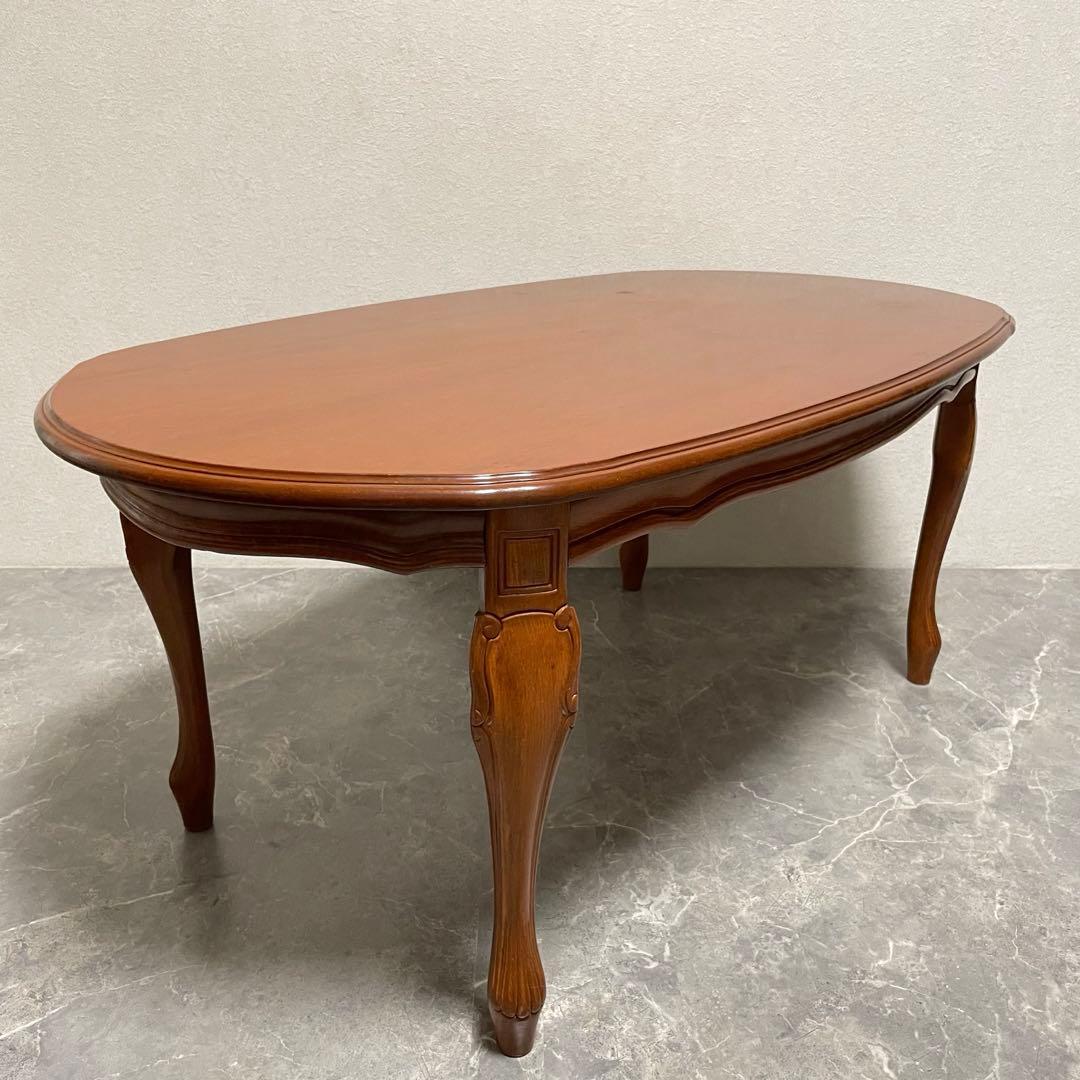 クラシカル　猫脚センターテーブル　 アンティークローテーブル オーバルテーブル