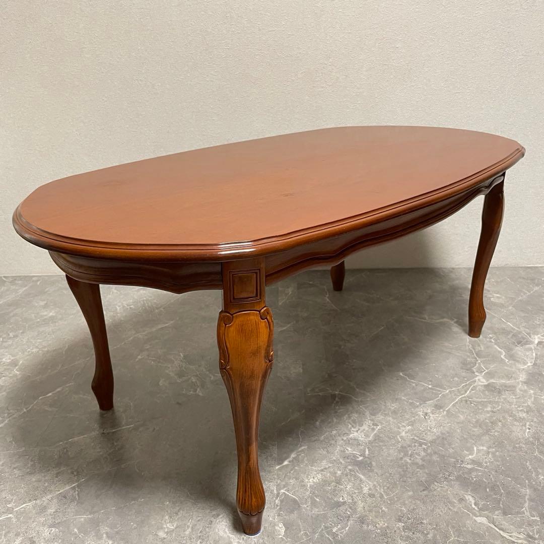 クラシカル　猫脚センターテーブル　 アンティークローテーブル オーバルテーブル