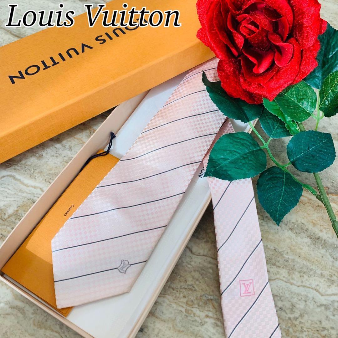 N309 新品未使用 ルイヴィトン ダミエ柄 ロゴ刺繍 ネクタイ メンズ