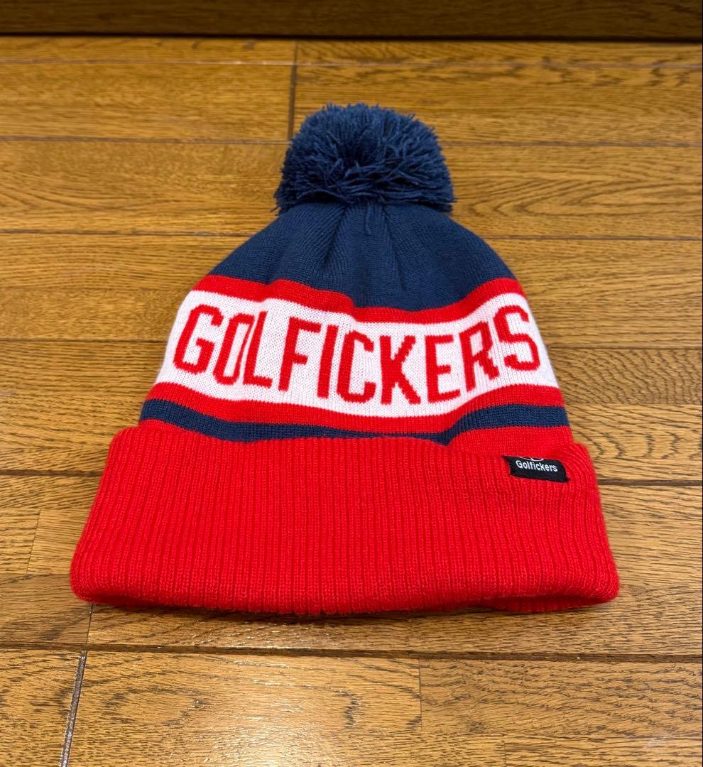 Golfickers ゴルフィッカーズ ポンポン付きニット帽 ネイビーレッド