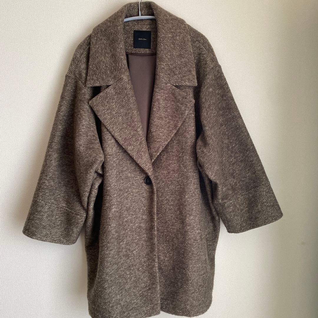 スピック&スパン ☆ Wスライバーヘリンボーンミドルコート　ブラウン