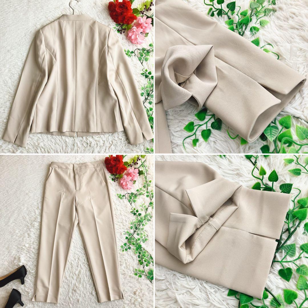 THE SHOP TK/ワールド★ストレッチ ノーカラーパンツスーツ ベージュL