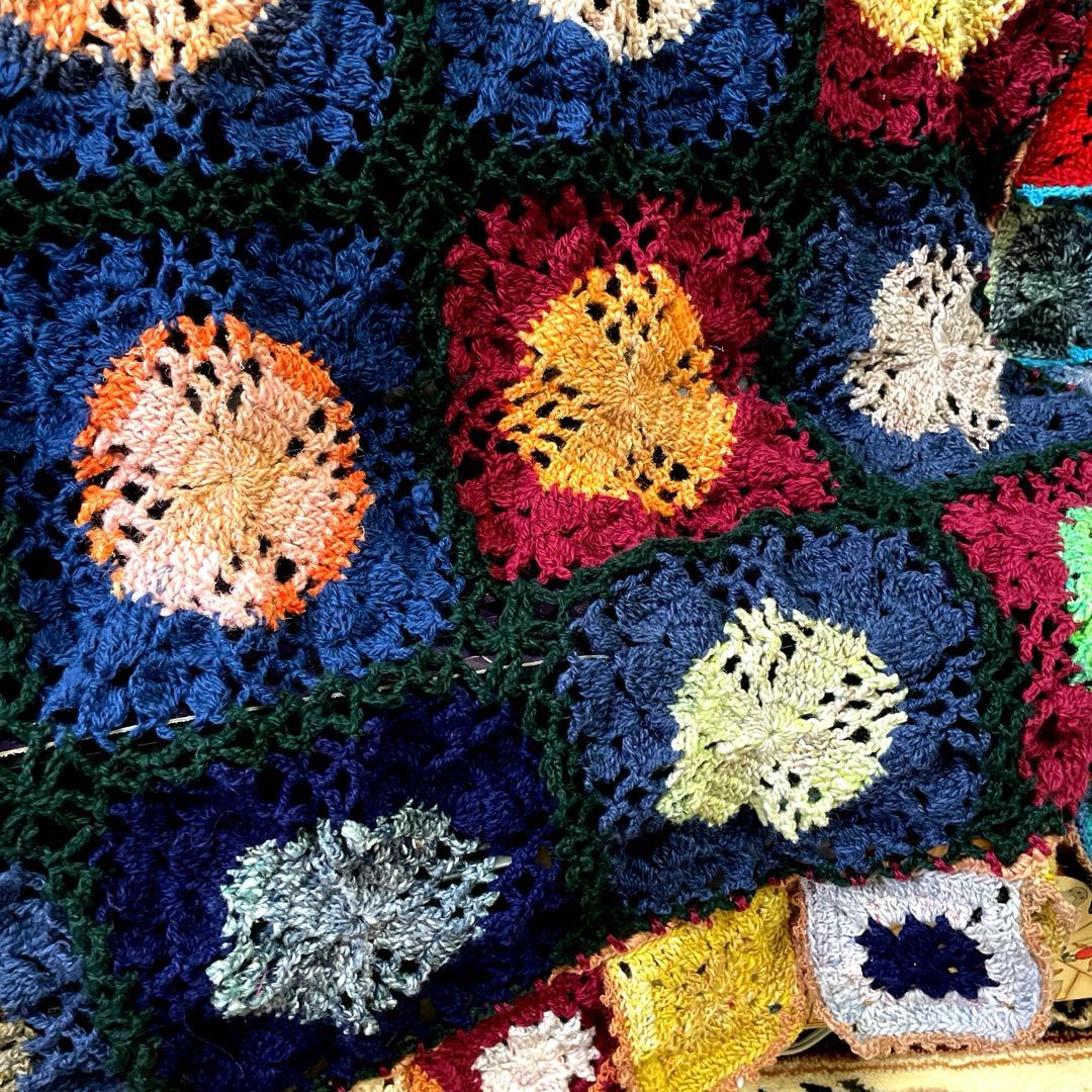 ★ノロ毛糸★かぎ針編みゆったりマルチなブランケット 〜暖笑〜120×130cm