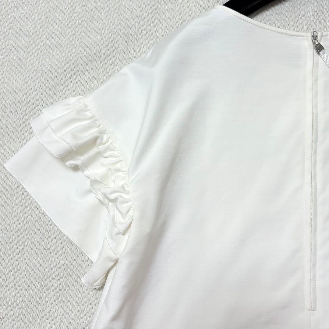 美品 FOXEY NEW YORK ラッフルトリムスリーブティー ホワイト