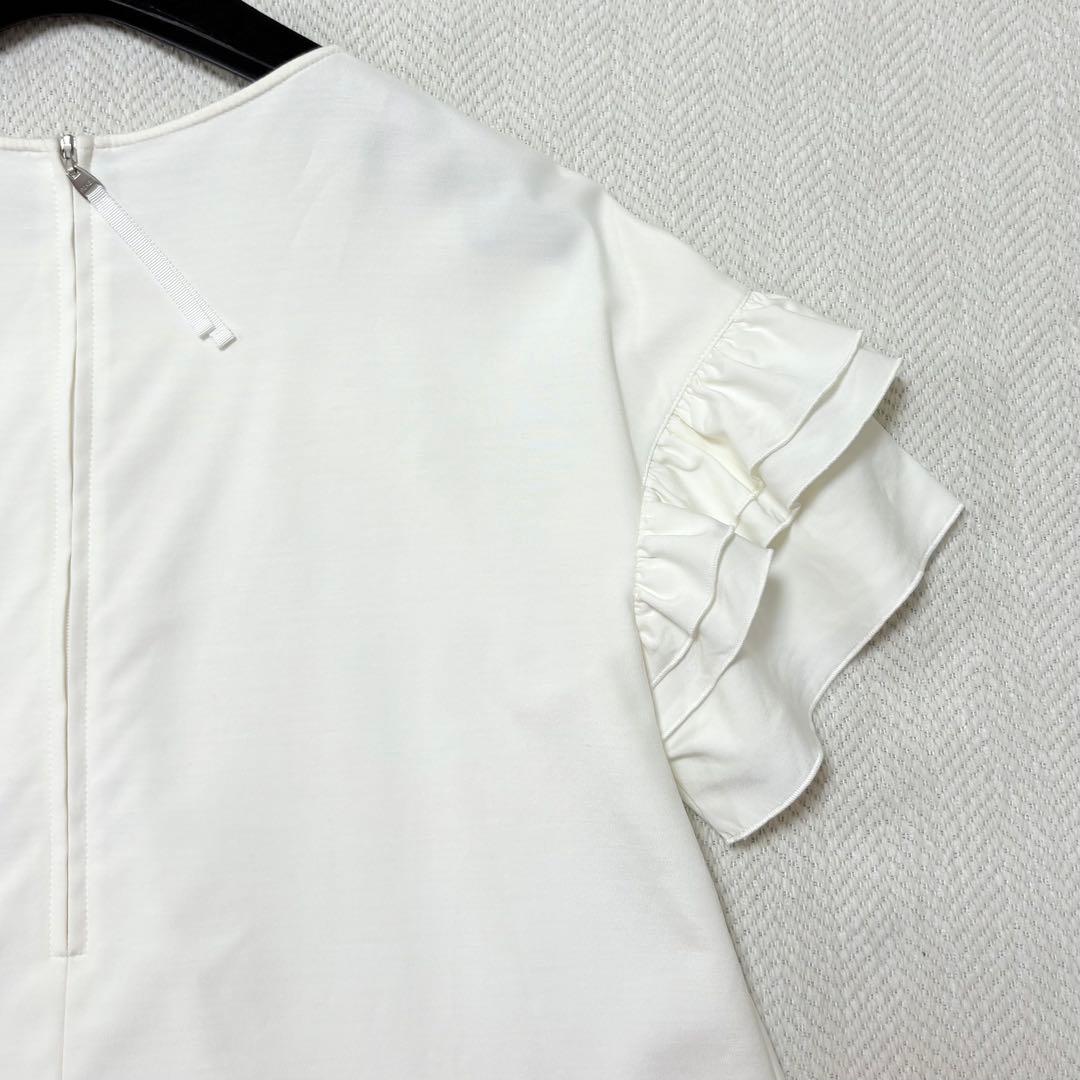 美品 FOXEY NEW YORK ラッフルトリムスリーブティー ホワイト