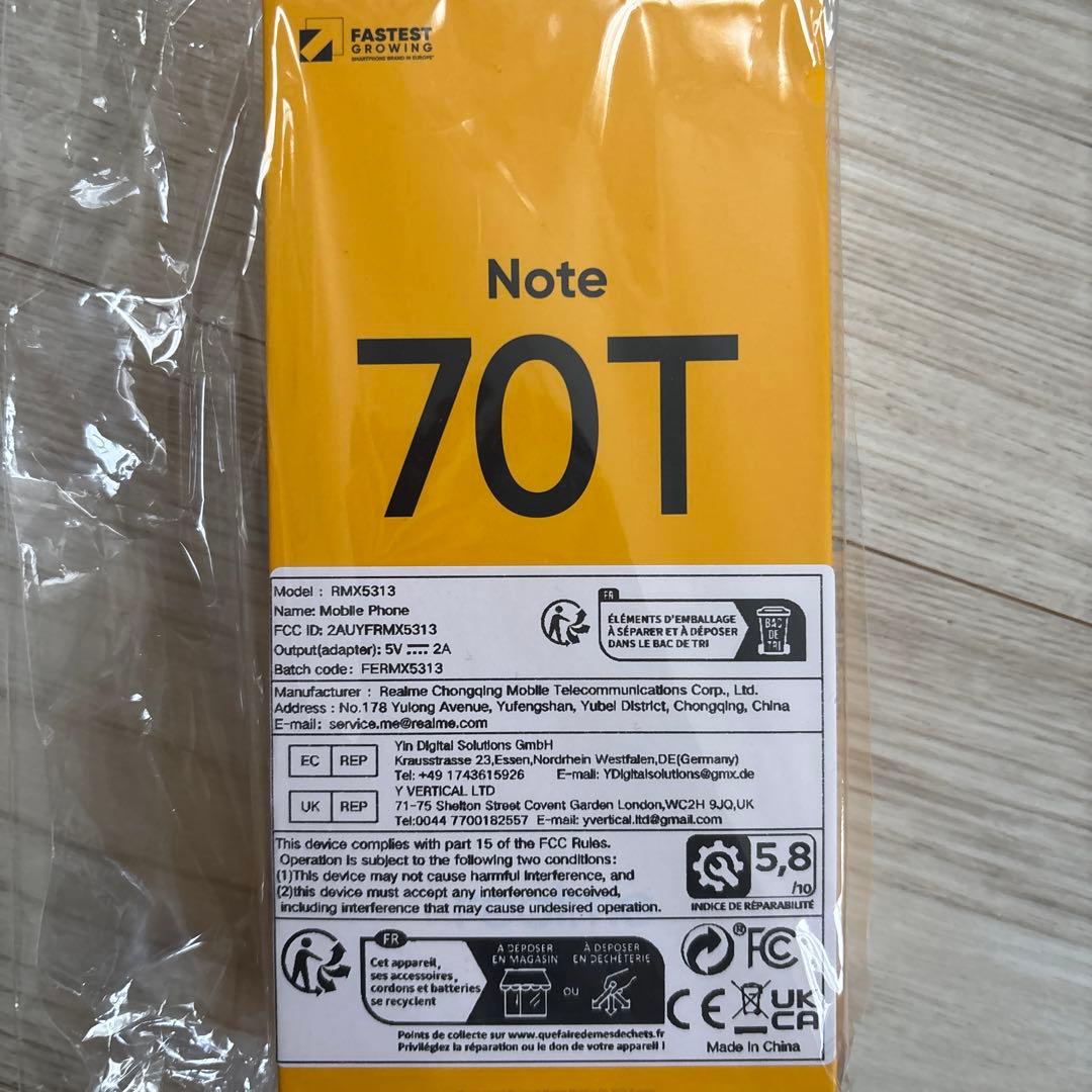 スマートフォン本体 Realme note 70t 64GB