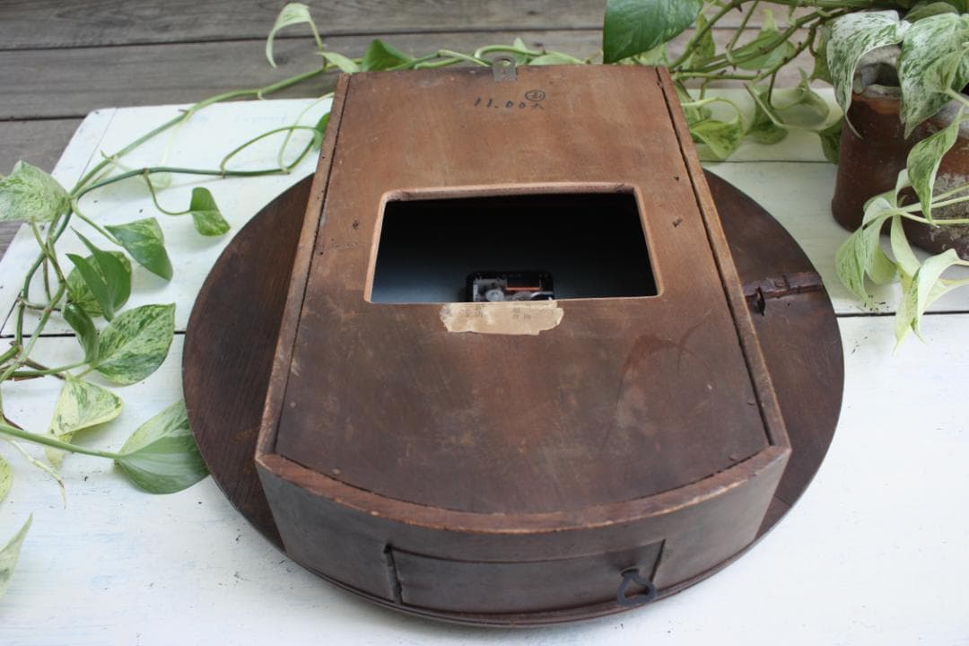 アンティーク ゆらゆらガラス 希少 丸型 電池式 スイープクオーツ改造 茶