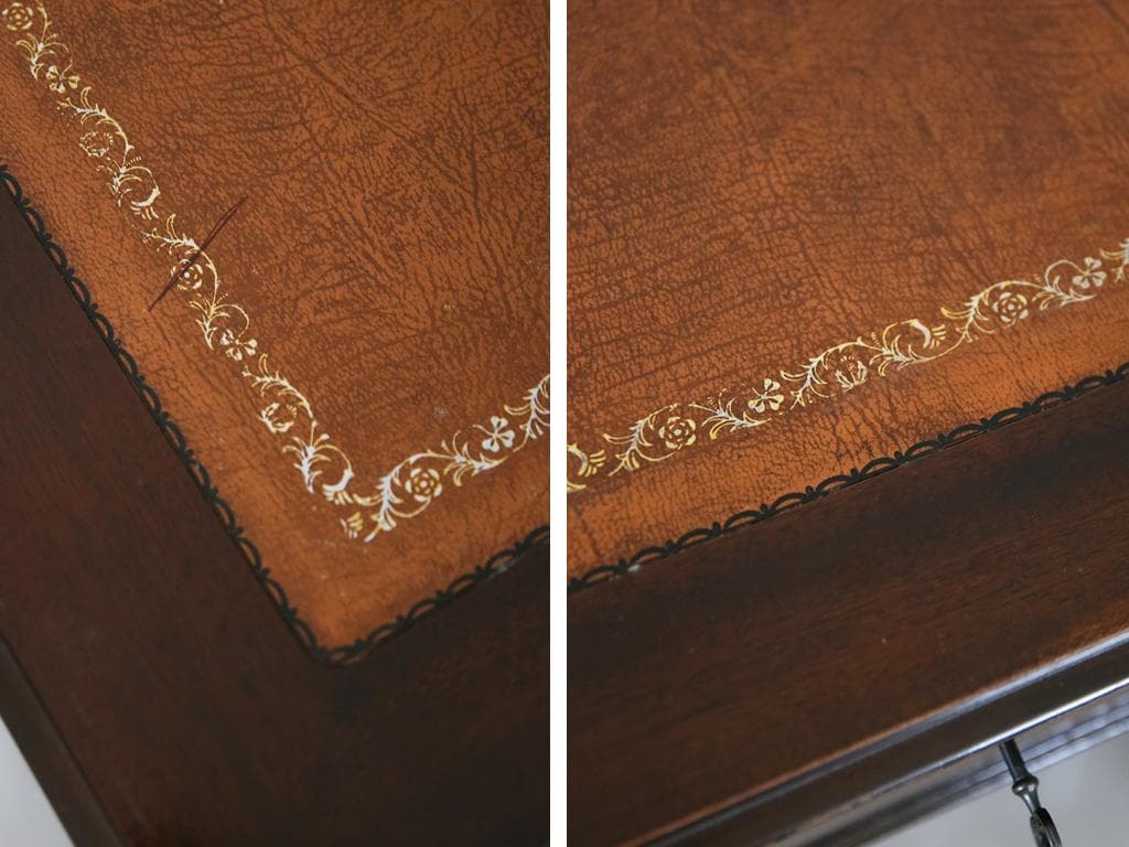 英国アンティーク木製両袖デスク/勉強机テーブル/飾り棚/オフィス事務89-135