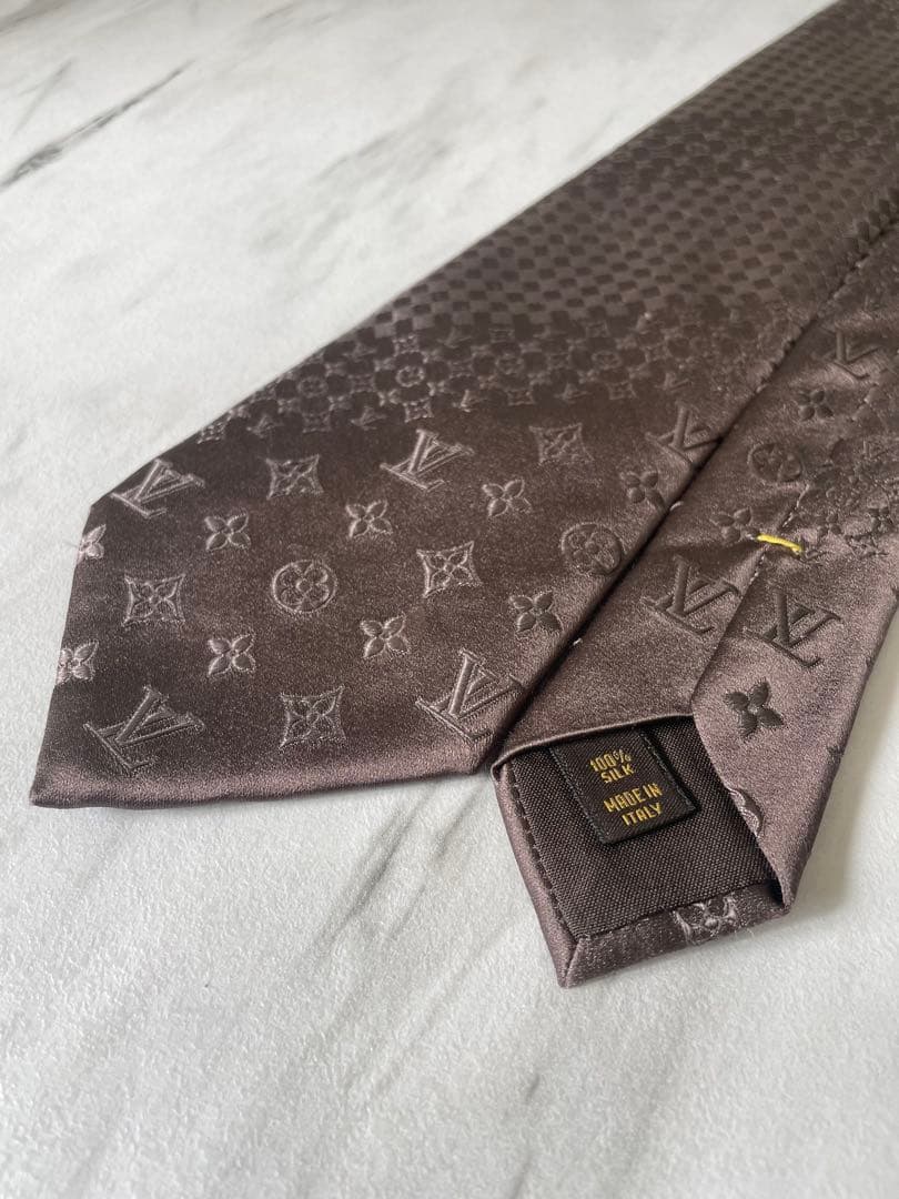 極美品 LOUIS VUITTON ジャガード ミックスモノグラム ネクタイ 茶