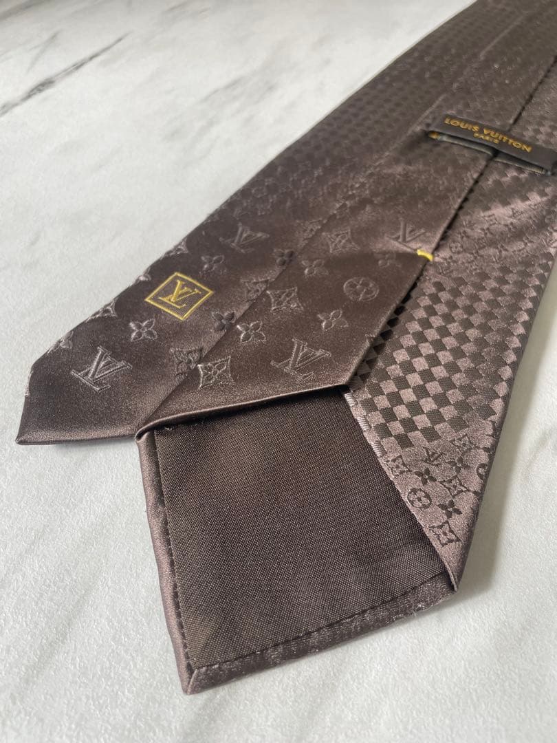 極美品 LOUIS VUITTON ジャガード ミックスモノグラム ネクタイ 茶