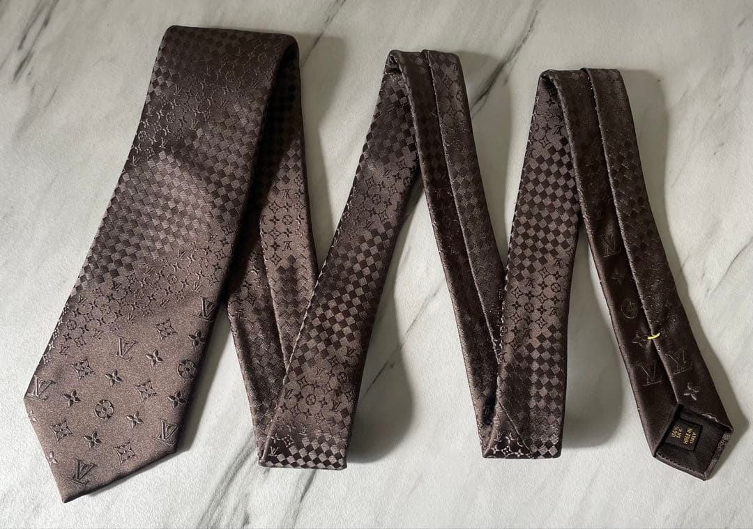 極美品 LOUIS VUITTON ジャガード ミックスモノグラム ネクタイ 茶