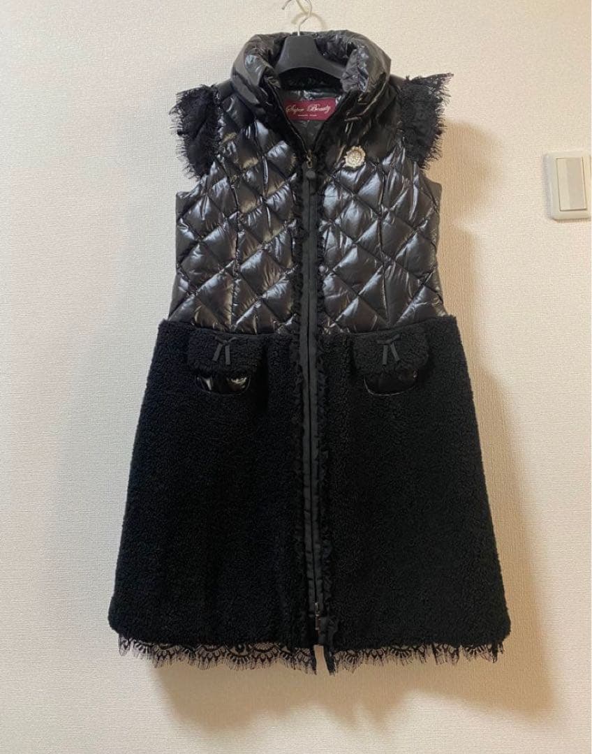 【美品】Super Beauty 黒 キルティングダウンベスト 40
