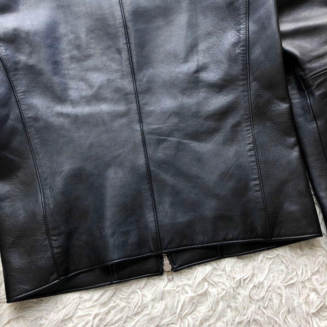 【ほぼ未使用 希少L】リドム　シングルライダースジャケット　黒　Wジップ 羊革