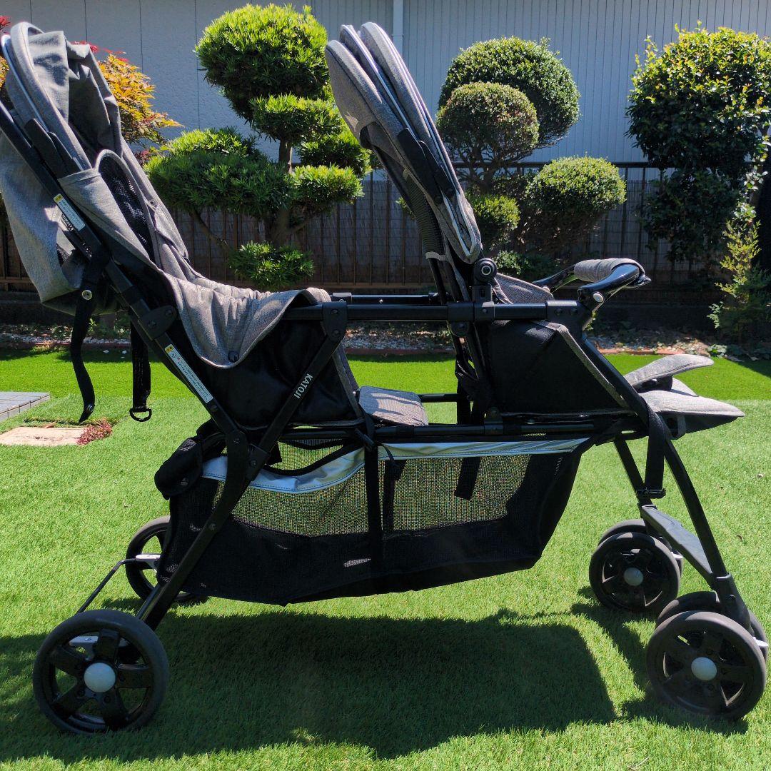 2人乗りベビーカー グレー 折りたたみ式