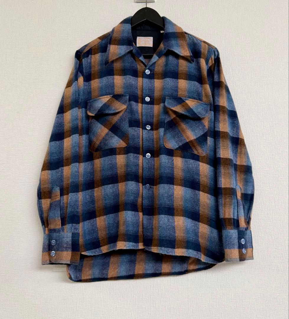 超スペシャル 70s Sears オンブレ ウール ループ シャツ S ネイビー