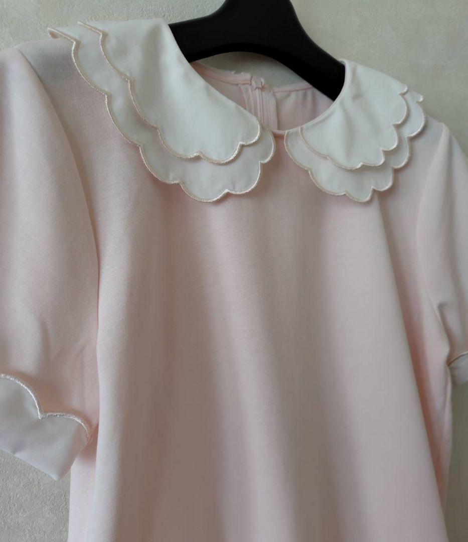 新品 タグ付き Fit more 刺繍スカラップ襟 半袖トップス