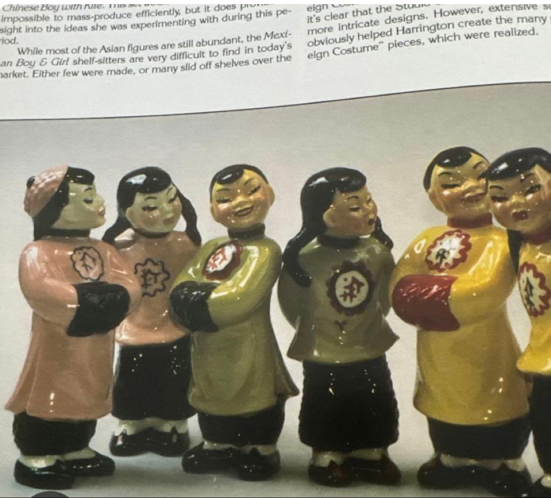 男女の陶器製置物 ピンク　ビンテージ オリエンタル　50s セラミックアーツ