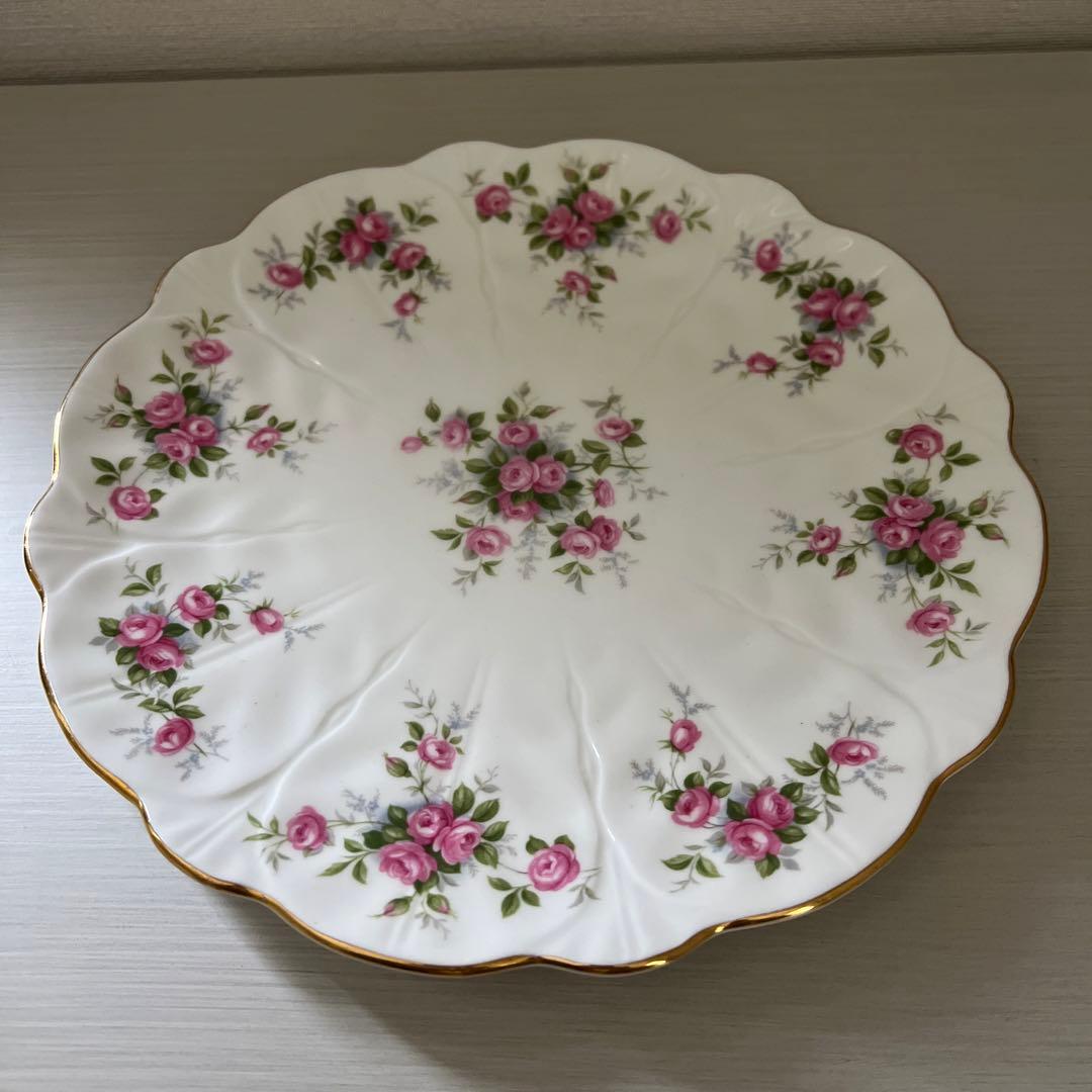 英国アンティーク エインズレイ グロットローズ 皿 ピンク　バラ　２２cm 美品
