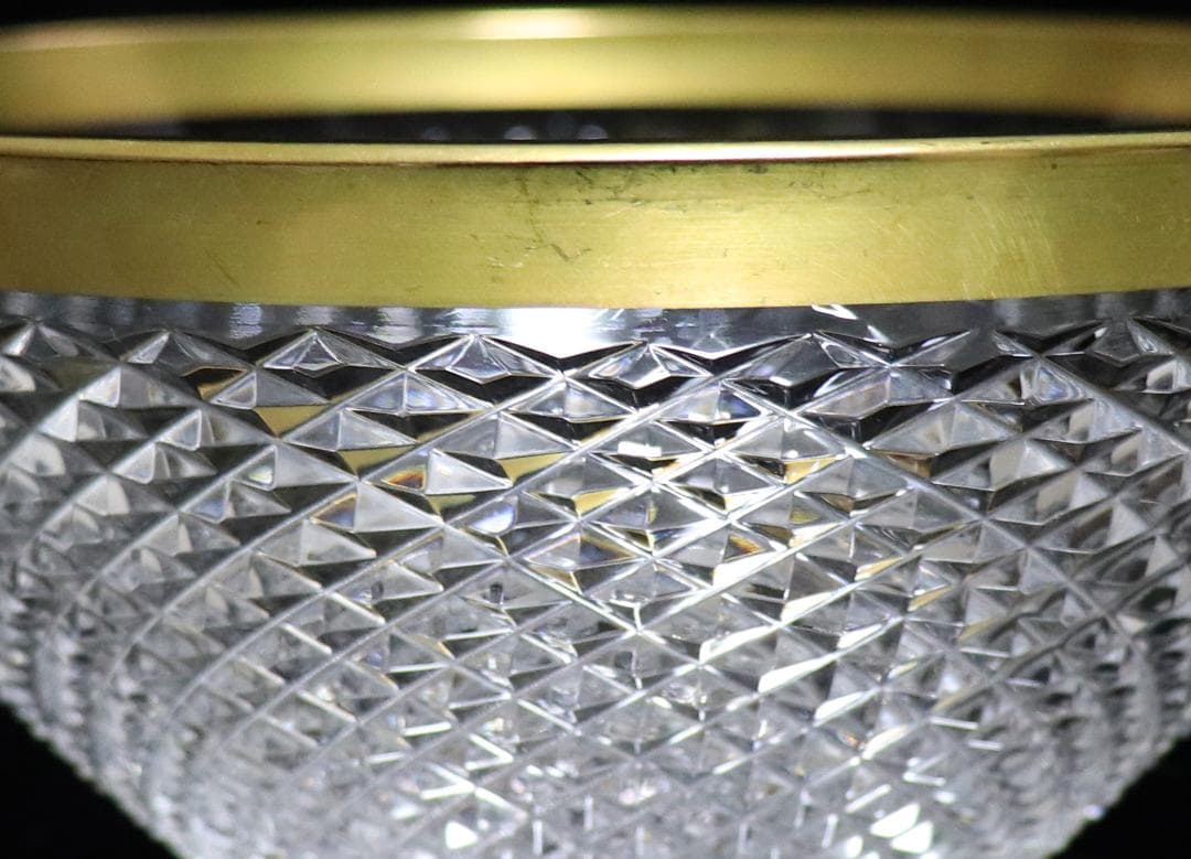 オールド・バカラ 春海商店特注 金縁霰切子鉢 大型 ギヤマン 義山 茶懐石道具