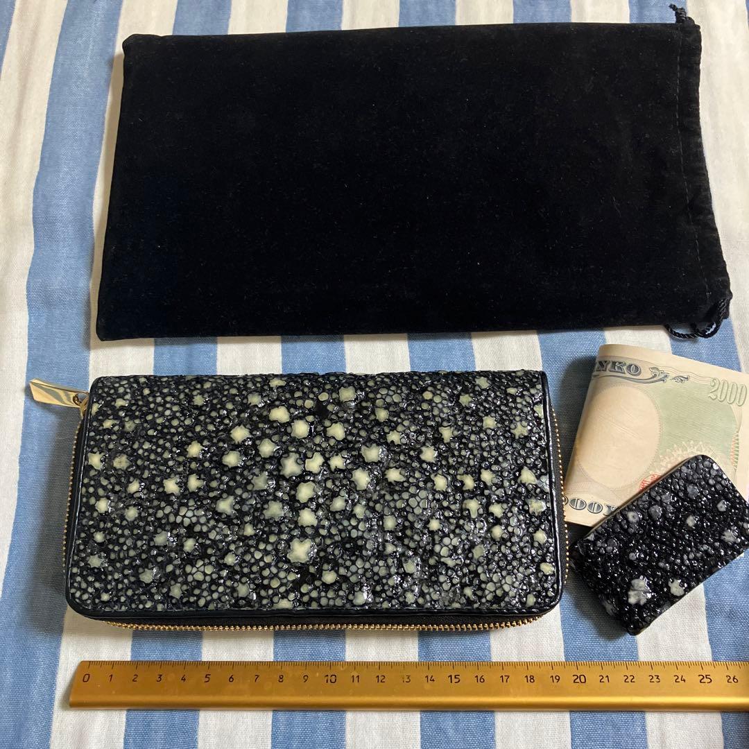 新品スタースティングレイ ラウンドジッパー高級財布ウォレット 梅花皮カイラギ