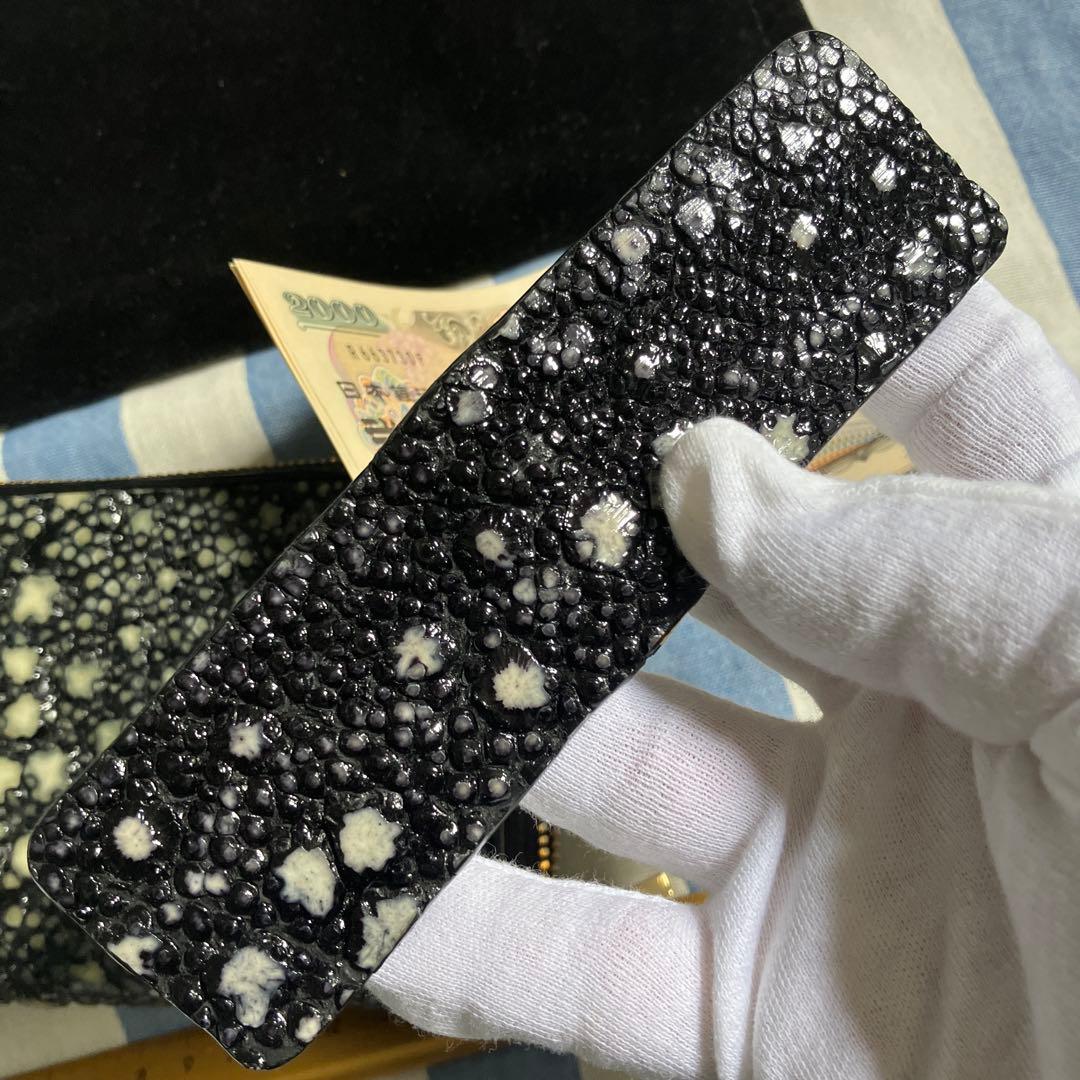 新品スタースティングレイ ラウンドジッパー高級財布ウォレット 梅花皮カイラギ