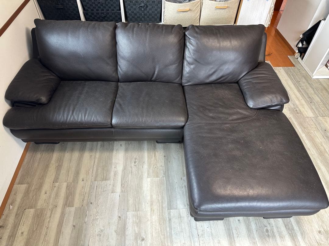 iDC 大塚家具 ソファ L型 220cm x 160cm 3人掛け 総革張り