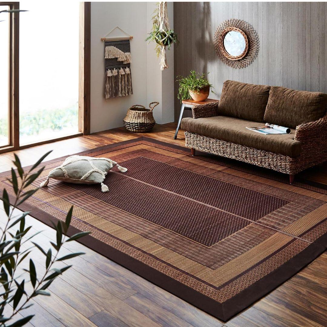 イケヒコ い草 ラグ カーペット 2畳 ランクス 約 191×191cm ワイン