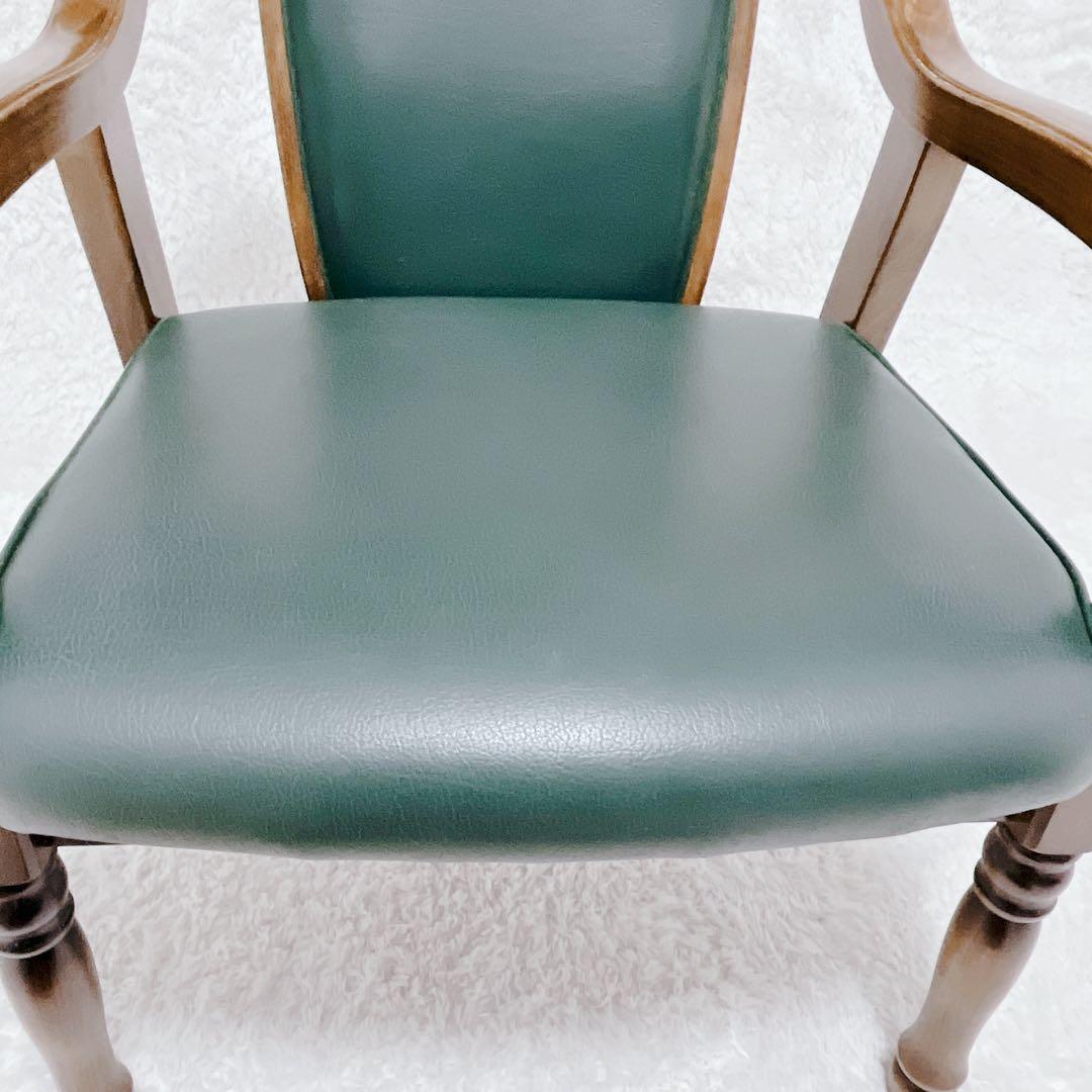 ヴィンテージ karimoku カリモク アームチェア レザー グリーン①