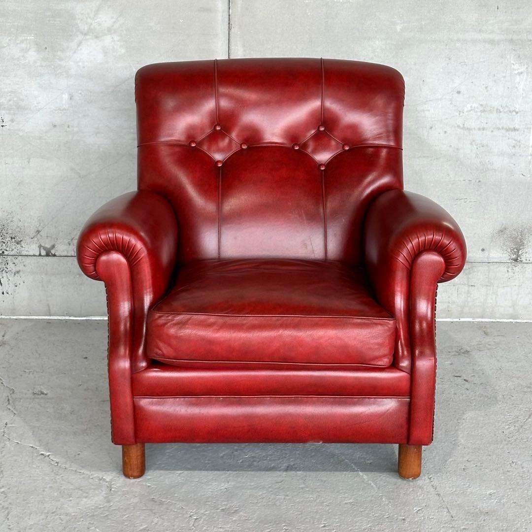 ★チェスターフィールド★総本革 ソファ 1P 英国アンティーク調 クラブチェア