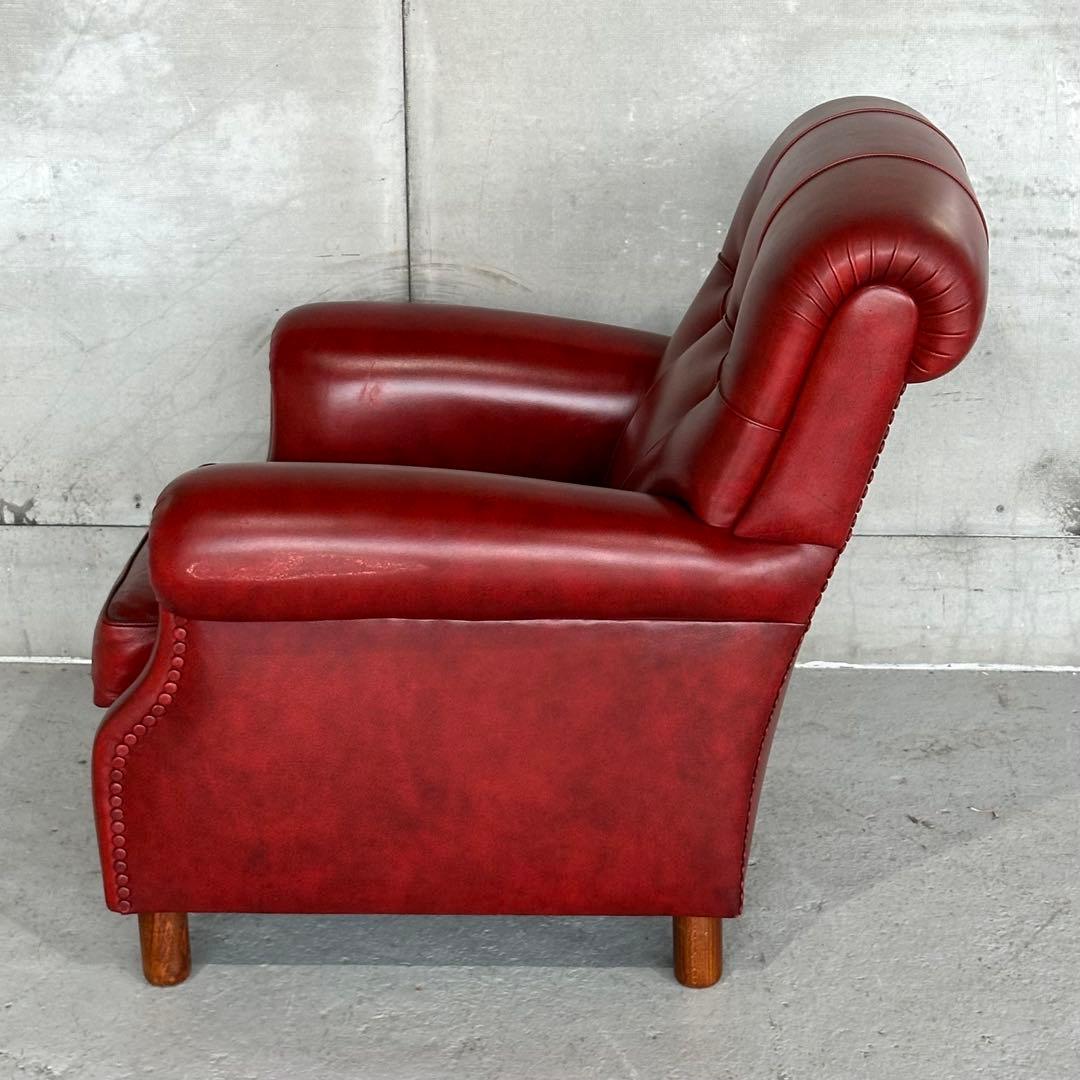 ★チェスターフィールド★総本革 ソファ 1P 英国アンティーク調 クラブチェア