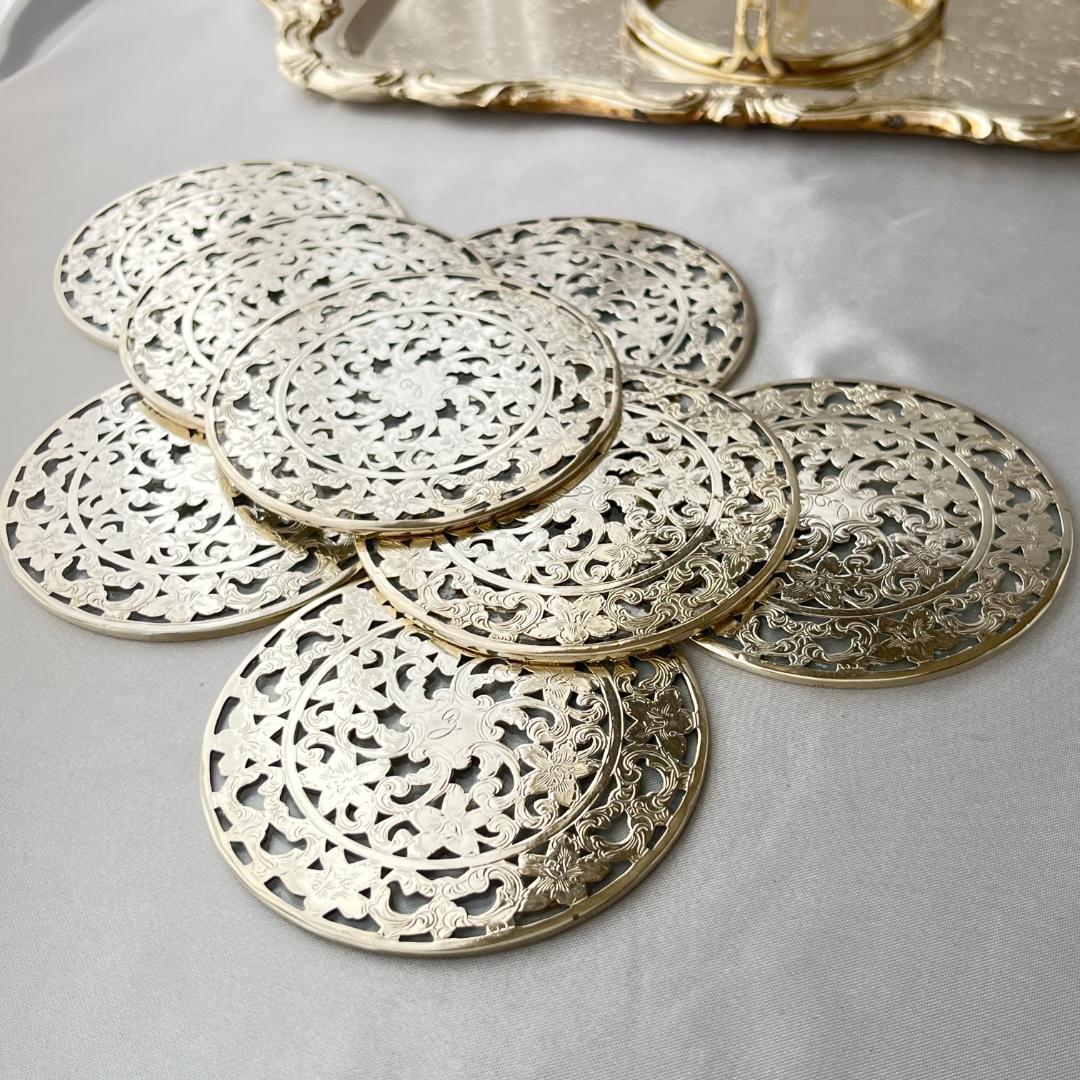 【WEBSTER】 【純銀/ガラス】コースター 8枚 / ホルダー スターリング