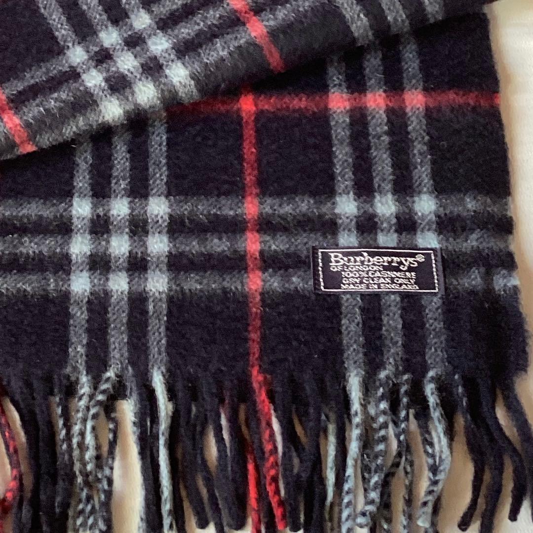 バーバリー　カシミヤマフラー【ネービー】