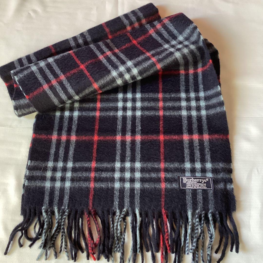 バーバリー　カシミヤマフラー【ネービー】