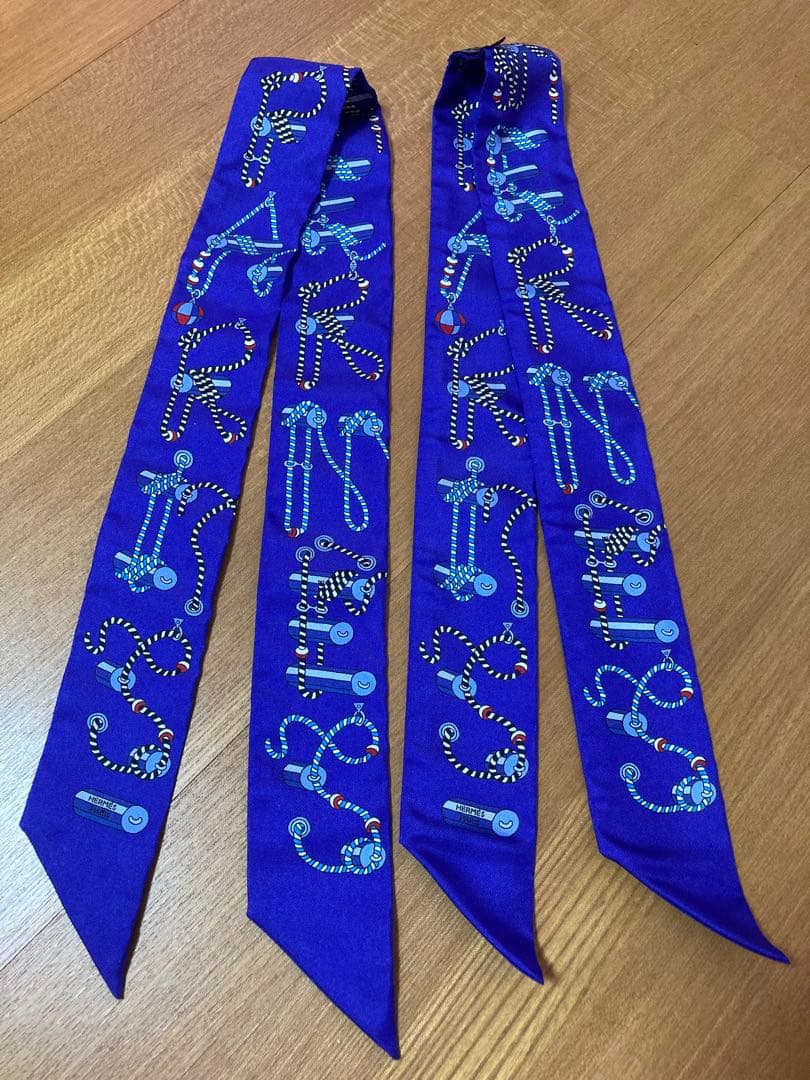 HERMES ツイリー2本組　青紫色 コルタージュロープ