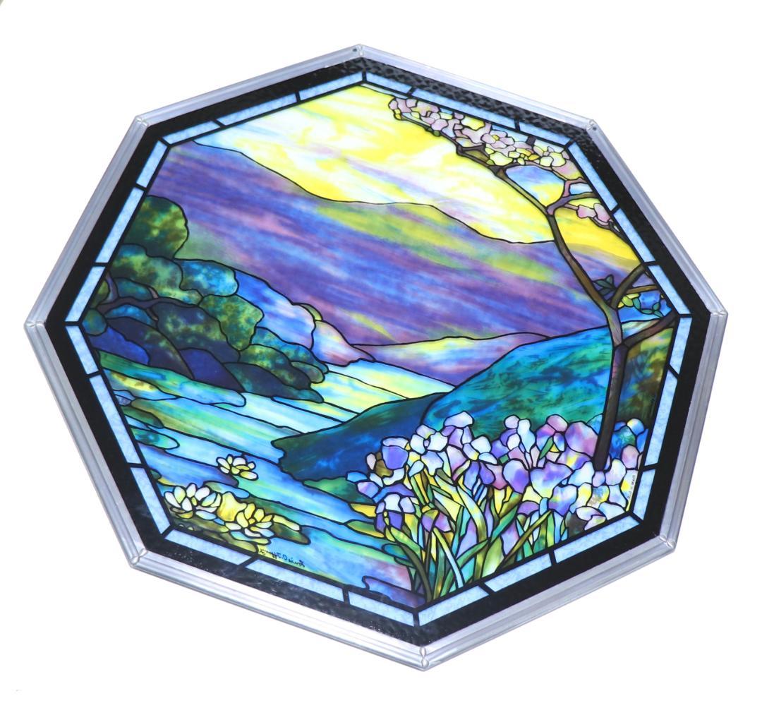 ティファニー特大サイズ52.7cmヴィンテージステンドグラス壮大なランドスケープ