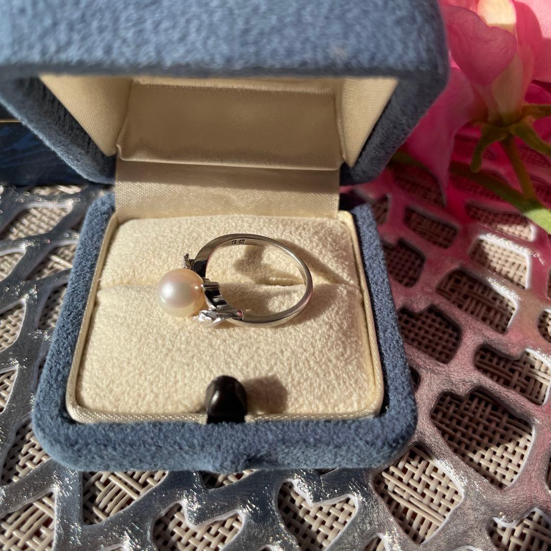 店舗にてクリーニング済　パール　リング　9号