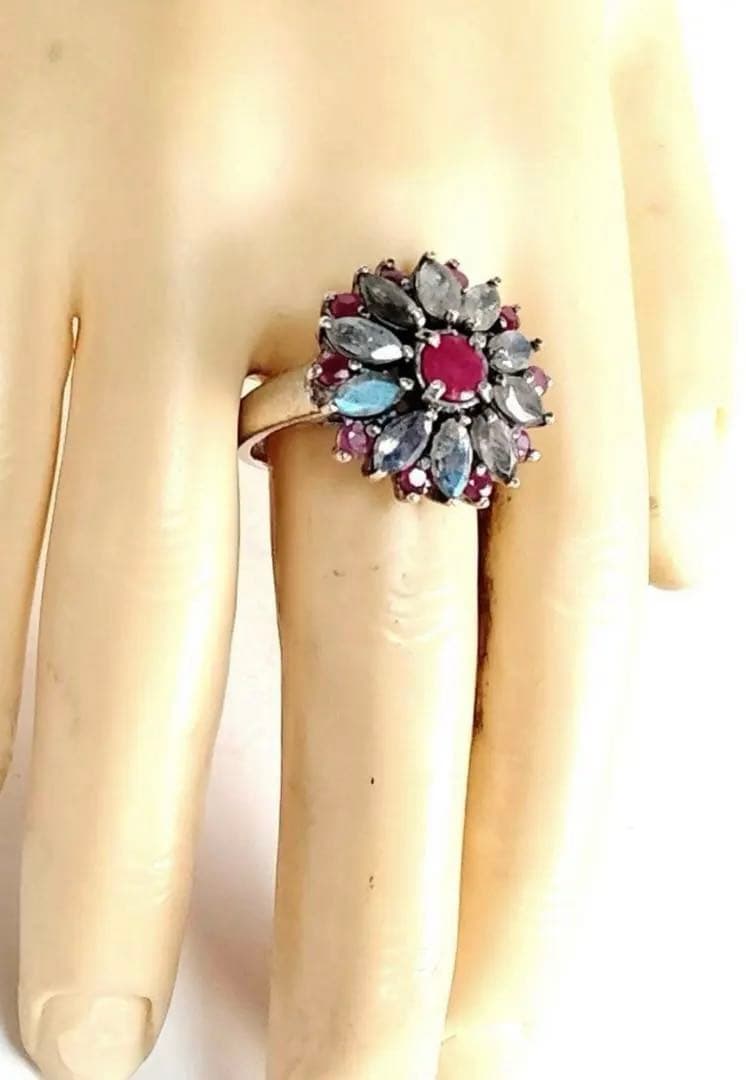 ラブラドライト　ルビー　オリジナル　ハンドメイド　シルバーリング