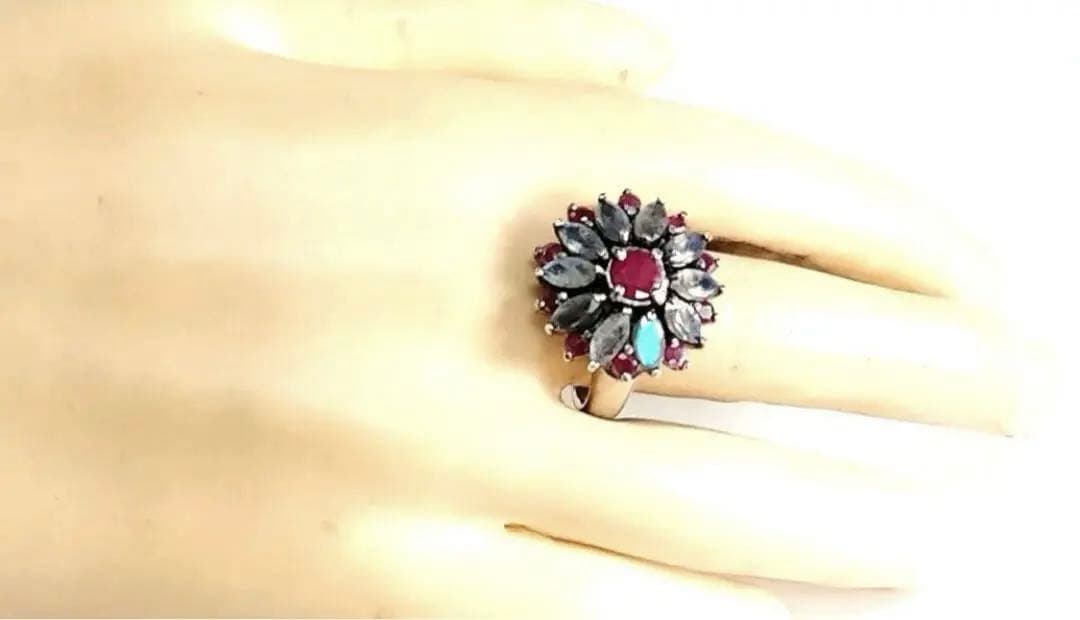 ラブラドライト　ルビー　オリジナル　ハンドメイド　シルバーリング