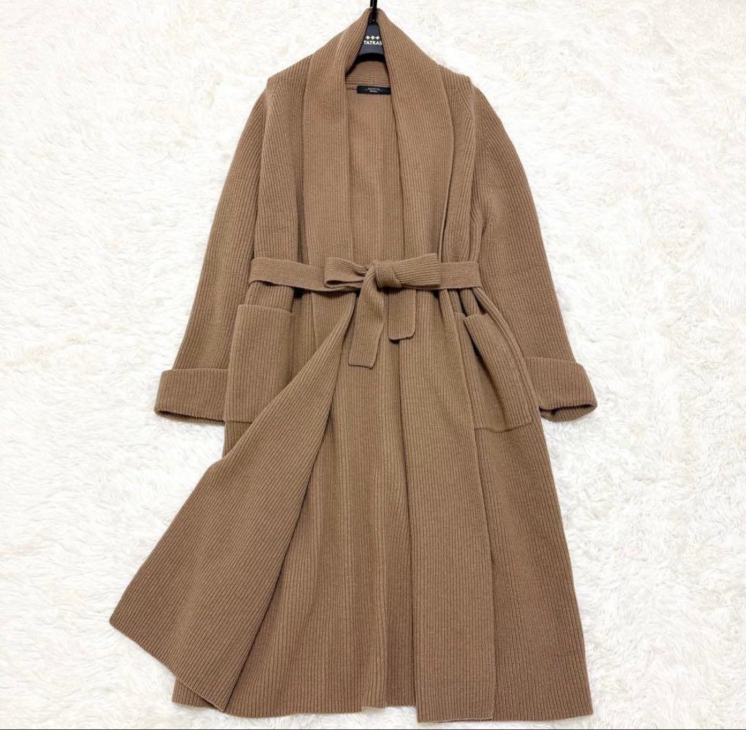 マックスマーラ　ベルデッドニットコート　リブ編み　ヴァージンウール　ブラウン　L