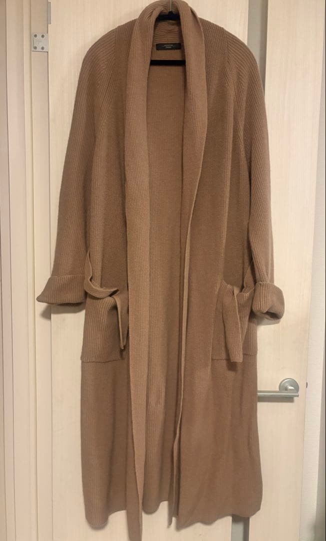 マックスマーラ　ベルデッドニットコート　リブ編み　ヴァージンウール　ブラウン　L