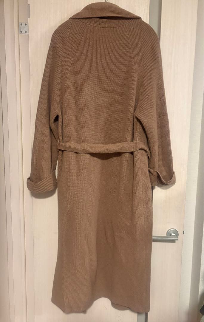 マックスマーラ　ベルデッドニットコート　リブ編み　ヴァージンウール　ブラウン　L